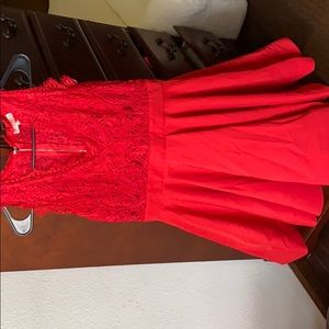 Lace Red Dress with Flowing Skirt